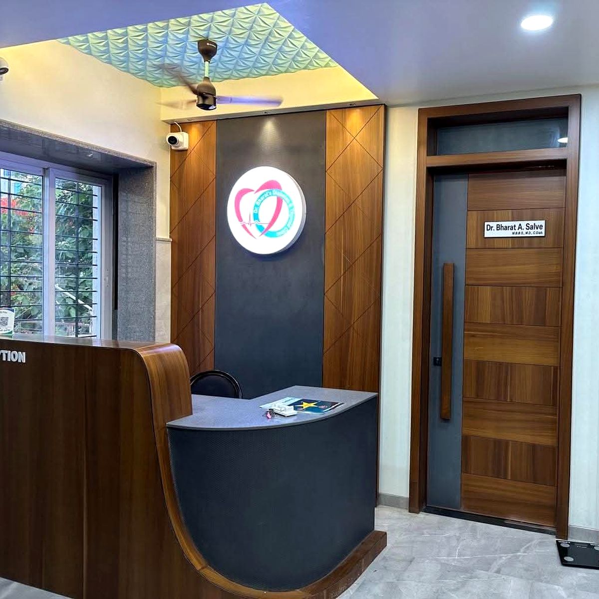 Reception desk at Dr. Bharat's Diabetes & Thyroid Clinic, Savedi, Ahilyanagar
